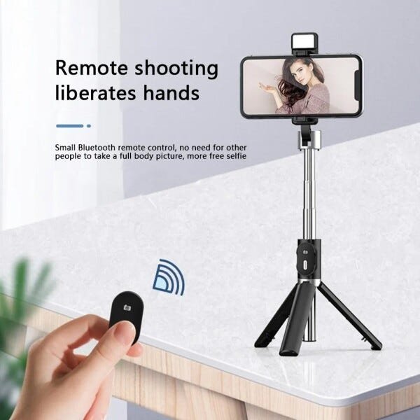 Monopod Pau de Selfie com LED e Controle Celular Foto Preto - Preto - 1