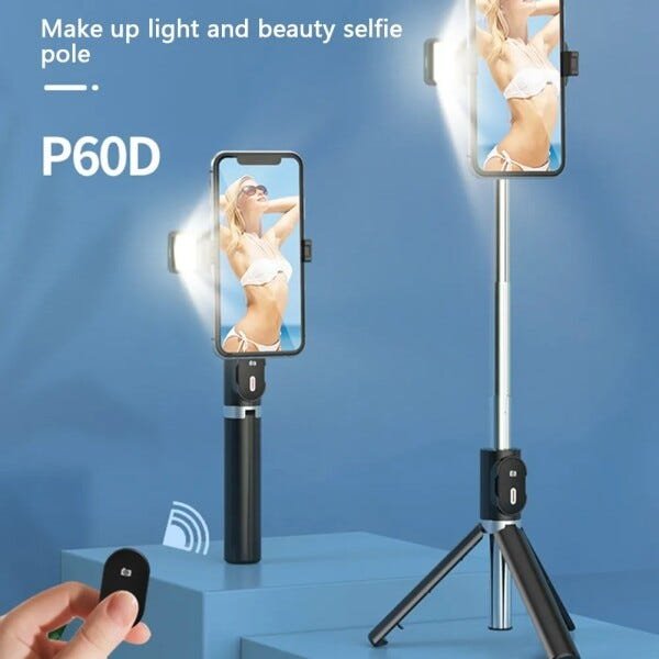 Monopod Pau de Selfie com LED e Controle Celular Foto Preto - Preto - 3