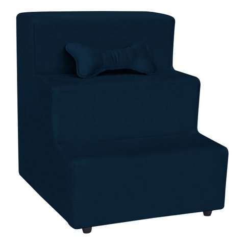 Escada Escadinha para Pet 3 Degraus Osso Cor Azul Marinho Veludo Liberty Móveis