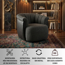 Ver imagem 6 de Poltrona Decorativa Giratória Luxuosa Linho Cinza Escuro Detalhe Courino Preto Montada Sala Hall