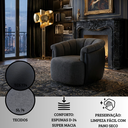 Ver imagem 5 de Poltrona Decorativa Giratória Luxuosa Linho Cinza Escuro Detalhe Courino Preto Montada Sala Hall