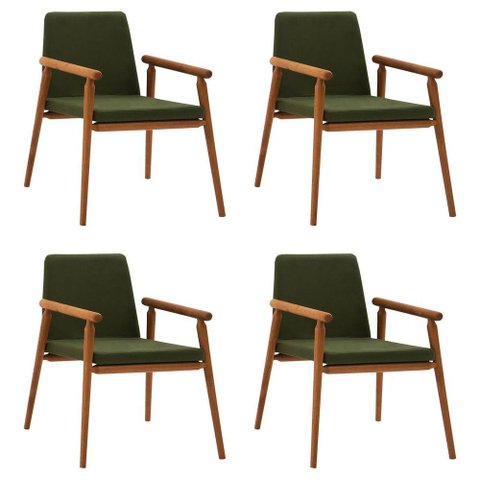 Kit 4 Cadeiras Decorativa Sala de Jantar Sidnei Veludo Verde - Gran Belo