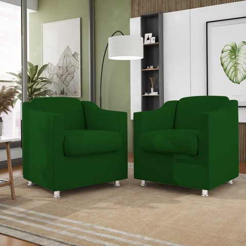 Kit 2 Poltronas Decorativas Tilla Consultório Recepção Sala Suede Cor:Verde