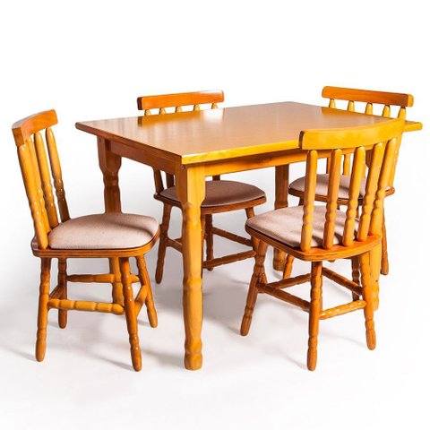 Conjunto de Mesa Mônaco 110x80 com 4 Cadeiras Estofadas – Natural – Jm Móveis