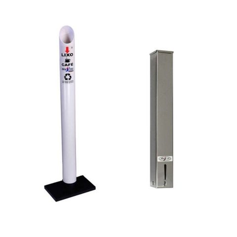 Kit Lixeira E Porta Copo Descartavel Inox Pvc Café 50ml