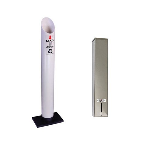 Kit Lixeira e Porta Copo Descartavel Inox Pvc Água 200Ml