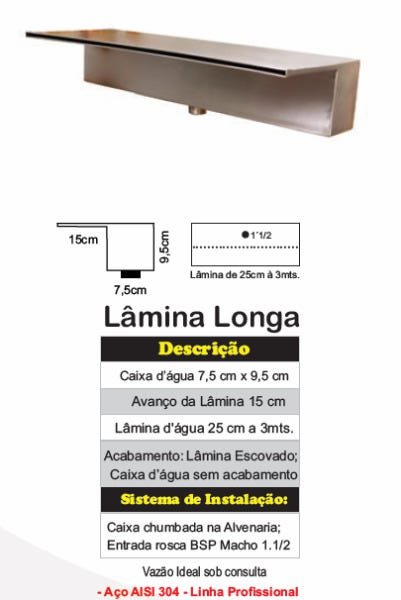 Cascata em Inox para piscina - Embutir Lamina Longa - 80cm - 2