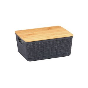 Caixa Organizadora com Tampa de Bambu - 4L - Cinza - Oikos