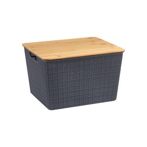 Caixa Organizadora com Tampa de Bambu - 18L - Cinza - Oikos