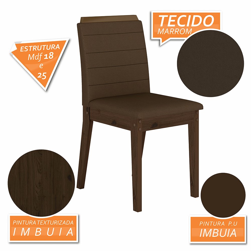 Mesa com 6 Cadeiras Qatar 1,60 Imb/preto/marrom - Móveis Arapongas Imbuia/preto/marrom 04 - 3