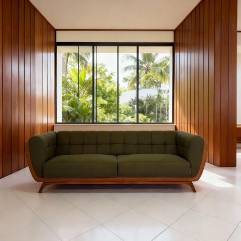 Sofá Compose 3 Lugares Fixo 240cm Verde Oliva Linho com Corino Divani