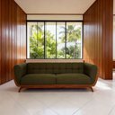 Ver imagem 1 de Sofá Compose 3 Lugares Fixo 240cm Verde Oliva Linho com Corino Divani