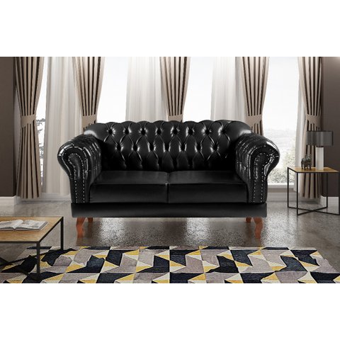 Sofá Chesterfield Capitonê Duque Dom Pedro 2 Lugares - Couríssimo Preto