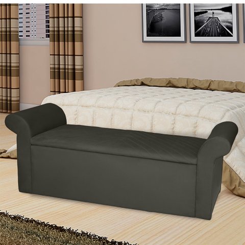 Recamier Baú Viena Queen 160 Cm Suede Cinza - MV Estofados Shop