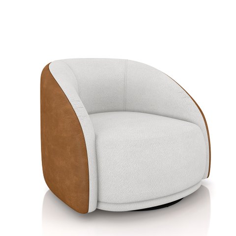 Poltrona Decorativa Jenny Base Giratória em Metal Preto Bouclê Branco/caramelo G45 - Gran Belo