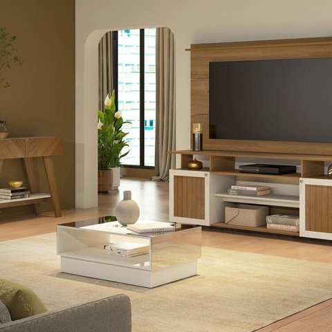 Conjunto 4 Peças Sala de Estar Mesa de Detroit e Aparador Malibu e Painel Slim e Rack Vivaldi
