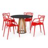Conjunto Mesa Preta 100cm com 4 Cadeiras - Vermelho - 1