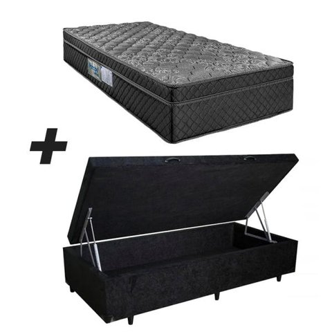 Cama Box Baú Solteiro + Colchão Portobel de Mola Arezzo Black Light