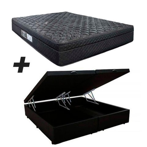Cama Box Baú Bipartido Casal + Colchão Portobel de Mola Arezzo Black Light