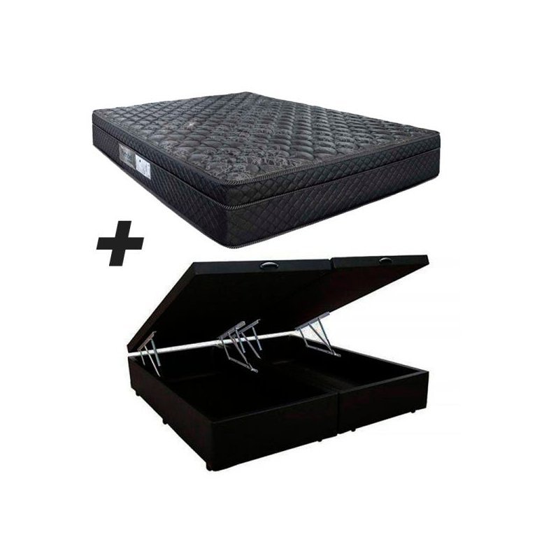 Cama Box Baú Bipartido Casal + Colchão Portobel de Mola Arezzo Black Light