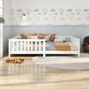 Ver imagem 2 de Cama Casal Infantil Grade Montessori Madeira Chão Branco Eva Idimex