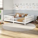 Ver imagem 1 de Cama Casal Infantil Grade Montessori Madeira Chão Branco Eva Idimex