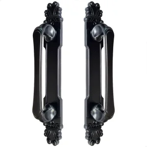 Puxador Duplo Mozart 280mm Preto Fosco Porta Pivotante Correr Passagem Madeira Vidro Rústico