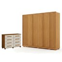 Ver imagem 1 de Guarda Roupa Casal Evo 6 Portas Cinamomo com Cômoda San Marino 8 Gavetas Cinamomo Off-white – Leifer