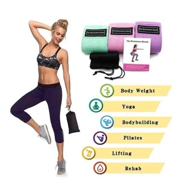 Kit Com 3 Faixas Elásticas Exercício Hip Pilates Funcional - 5