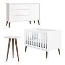 Ver imagem 1 de Berço Americano com Cômoda Sapateira Infantil e Mesa de Canto Theo Branco Pés Amadeirados – Reller