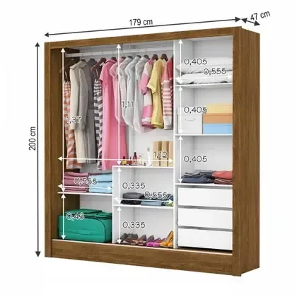 Ver imagem 3 de Guarda Roupa com Espelho e 3 Portas Sapphire -grand Line