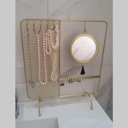 Porta Jóias Com Espelho Expositor de Metal Dourado - 5