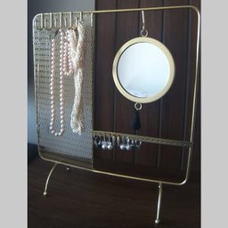 Porta Jóias Com Espelho Expositor de Metal Dourado - 6