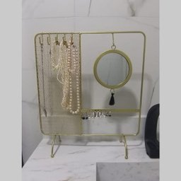 Porta Jóias Com Espelho Expositor de Metal Dourado - 4