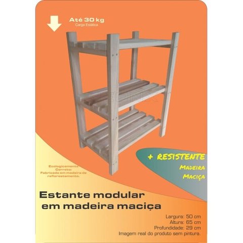 Estante Modular 3 Prateleiras Madeira Maciça 65x50x29 cm Sem Pintura NeonX