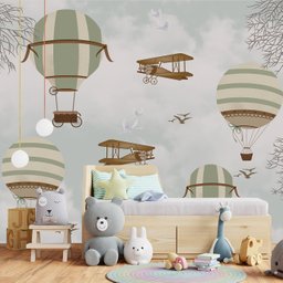 Papel de parede balãozinho verde infantil para quarto de bebê M² PP77 - 4