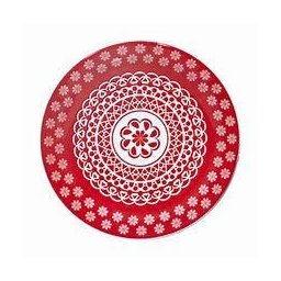 Jogo De Prato Para Sobremesa 6 peças , Porcelana,Vermelho e Branco , Oxford 20 cm - Vermelho - 1