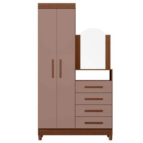 Guarda-roupa Solteiro 2 Portas com Cômoda 4 Gavetas Capri Nogueira/capuccino