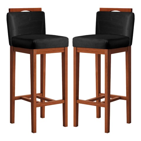 Kit 2 Banquetas Média Estofadas com Encosto 38x92 Cm Líbia Madeira Maciça Suede Preto CCS
