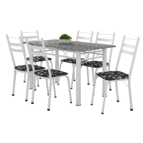 Conjunto de Mesa Itália com 6 Cadeiras 1,40m Artefamol Granito / Branco