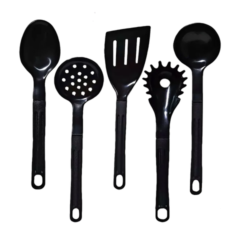 Jogo Conjunto de Talheres Nylon Utensílios Preto 5 Peças