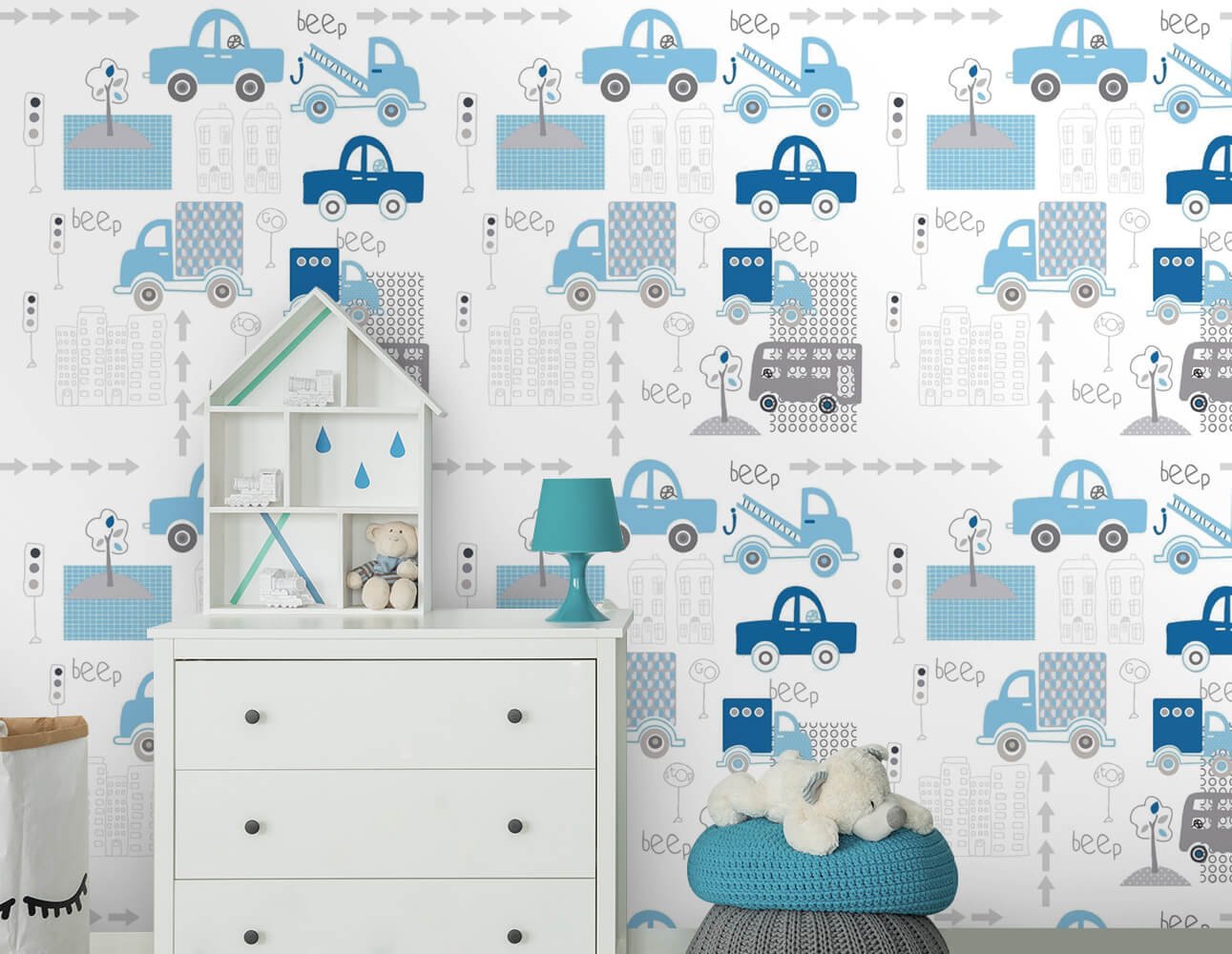 Papel de Parede Infantil - Carrinhos Azul Arte Destaque 2,50 Metros