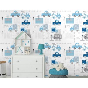 Papel de Parede Infantil - Carrinhos Azul Arte Destaque 2,50 Metros
