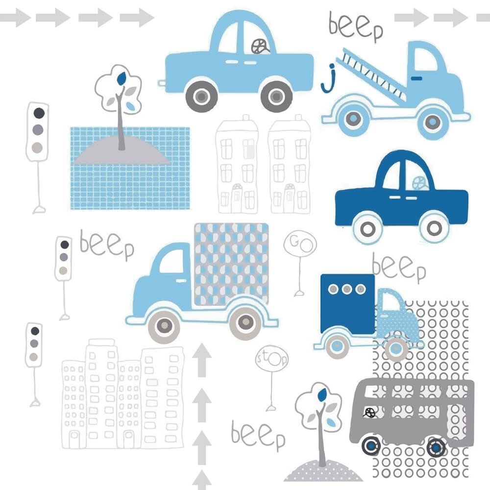 Papel de Parede Infantil - Carrinhos Azul Arte Destaque 2,50 Metros - 3