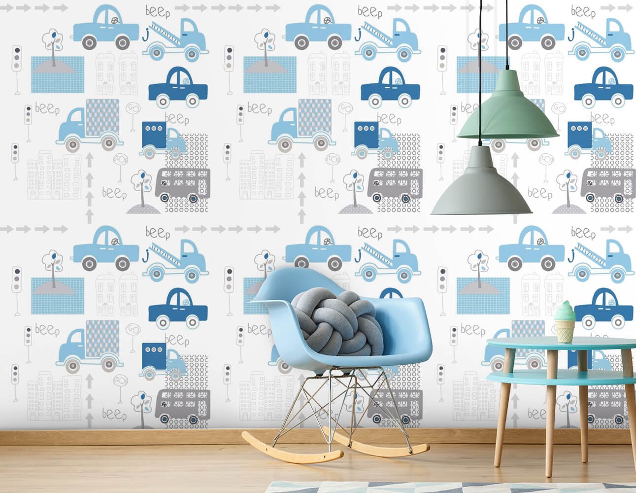 Papel de Parede Infantil - Carrinhos Azul Arte Destaque 2,50 Metros - 2