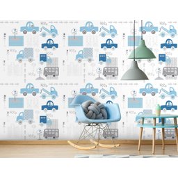 Papel de Parede Infantil - Carrinhos Azul Arte Destaque 2,50 Metros - 2