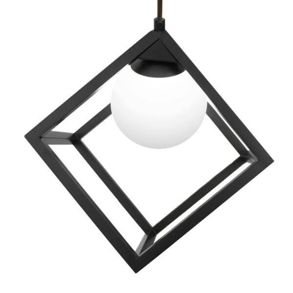 Luminária de Teto Pendente Frame Preto com Globo Branco Fosco Para Sala e Quartos para 1 Lâmpada - 4