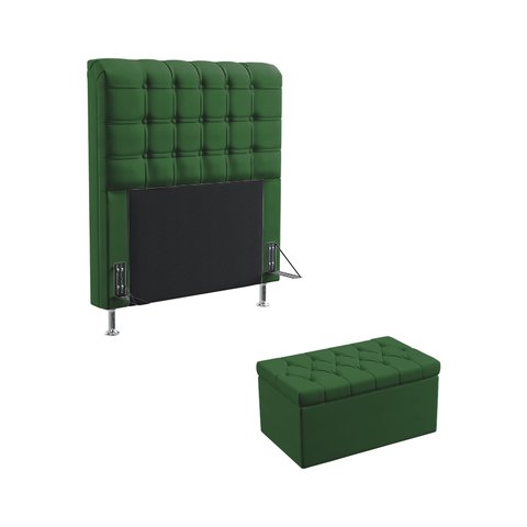 Kit Cabeceira Estofada Decorativa Box Rana 90 Para Cama de Solteiro e Calçadeira Sagitarius Sued Ver
