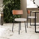 Ver imagem 2 de Kit 04 Cadeiras Decorativas Estofada Sala Jantar Barcelona L02 Couríssimo Camel Linho Bege - Lyam Ly