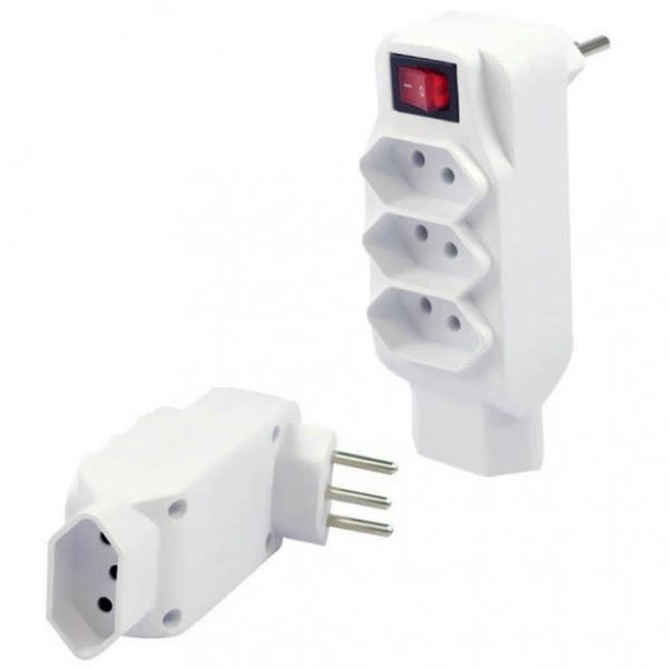 KIT COM 2 ADAPTADOR UNIVERSAL 2P+T 4 TOMADA COM CHAVE LIGA/DESLIGA - 2